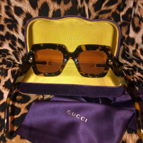 GUCCI GG1111S 003 Sunglasses Women's Havana/Pink Square Shape 53mm - Picture 4 of 9